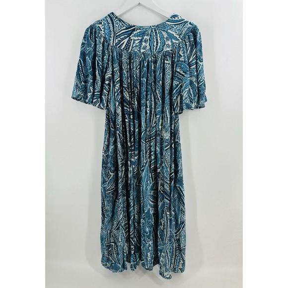 Go Softly Patio Dress Women Blue Tassle Flutter Sleeve Sz L Mumuu Q1015 - Picture 2 of 12